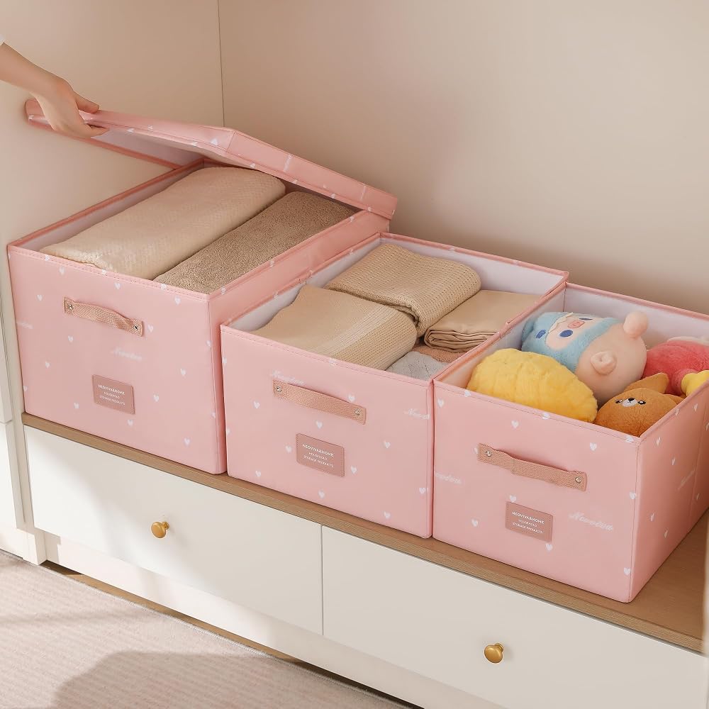 NEOVIVA Storage Box with Lid, Foldable, Cute, 4 Sizes, Storage Case, Clothing Storage Basket,