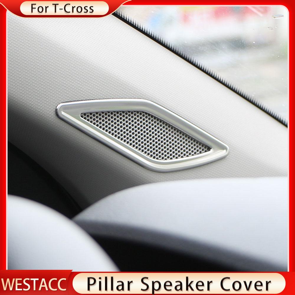 2 шт. из нержавеющей стали, автомобильная передняя стойка, крышка динамика, кольцо, наклейка для VW Volkswagen Tcross T-cross 2018-2023