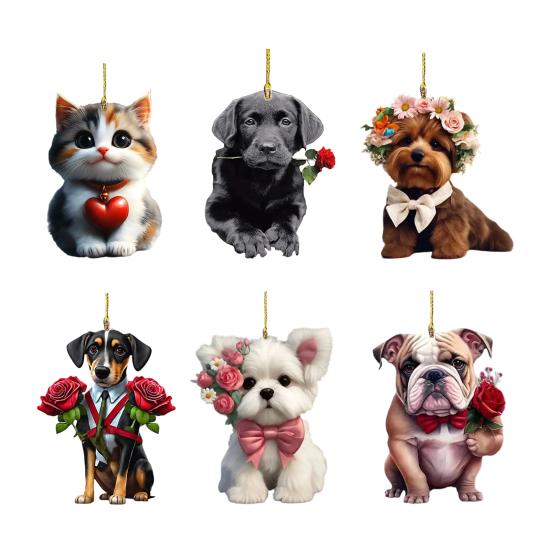 Милые подвески в виде кошки, собаки и розы, 2D акриловый брелок, новинка, шарм на тему питомцев для зеркала автомобиля, сумки, дома, праздничное украшение