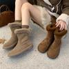 Snow Boots Women's Short Tube 2025 Winter New Fluffy Thickened Warm Cotton Boots Flat-bottomed Retro Martin Short Boots