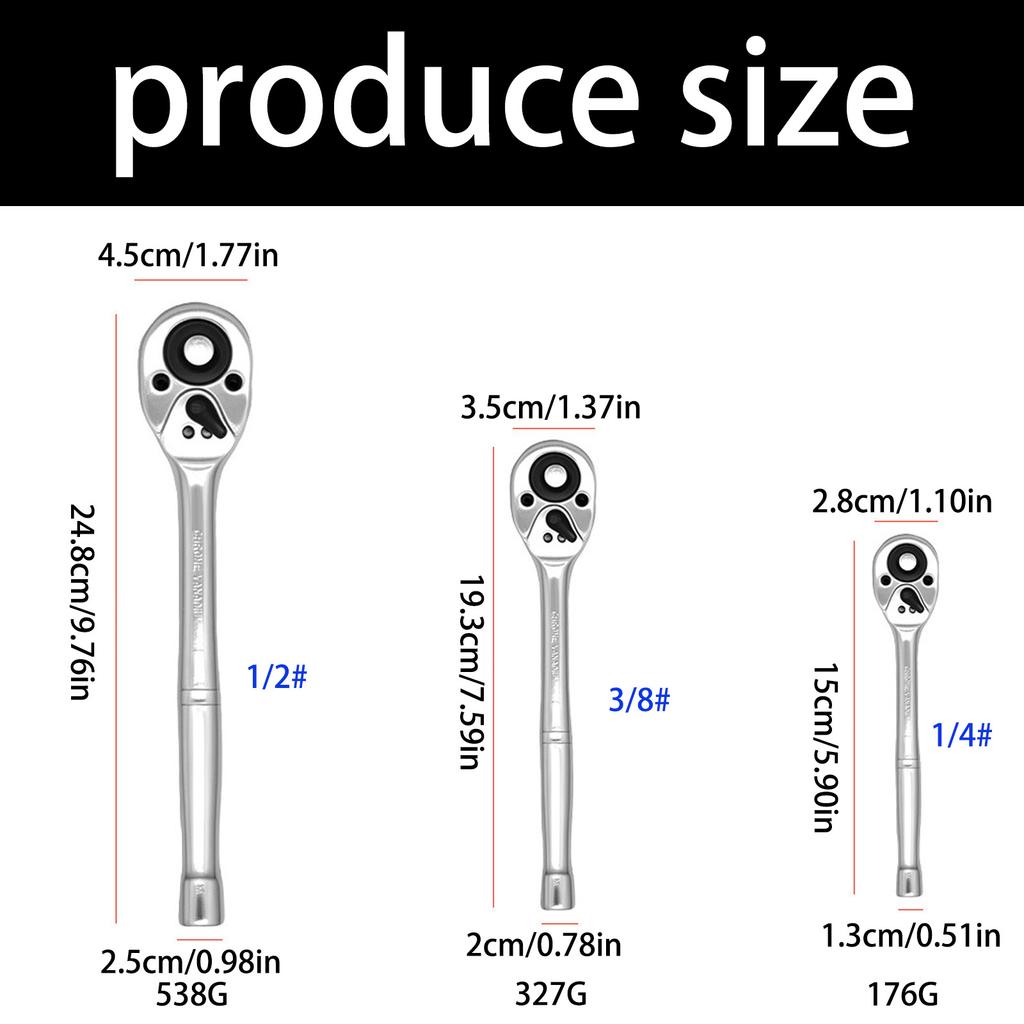 Трещотка с переключателем направления, несколько размеров 1/2", 1/4", 3/8", подходит для работы в ограниченном пространстве, механического ремонта
