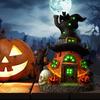 Halloween Witch House Statue with LED Light Magical House Resin Figurine Sculpture Home