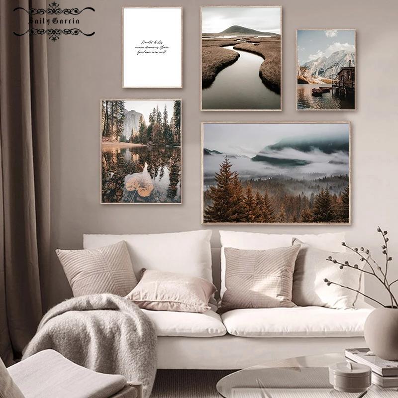 Природный пейзаж, интерьерные картины, утренний восход солнца, горное озеро, холст, постер, скандинавский настенный художественный принт, украшение галереи, картина