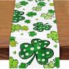 72 x 13 Inch St. Patrick's Day Table Runner Decorations, Linen Green Shamrock and Polka Dot Clover Pattern Table Runner for Irish Celebration, Home,