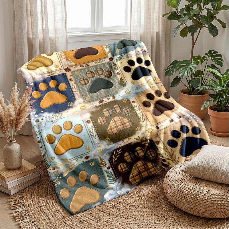 Paw Prints and Puppies Theme blanket Lightweight Warm Flannel Blanket Decorative Throw Blanket for Home Decoration