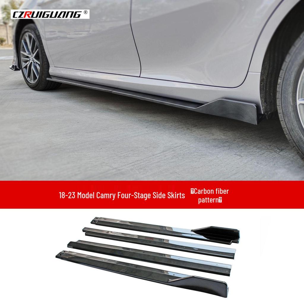 Обвес для Toyota Camry 8-го поколения 2018-2023: Пороги, Передний сплиттер, Губа, Боковой спойлер, Верхний спойлер.