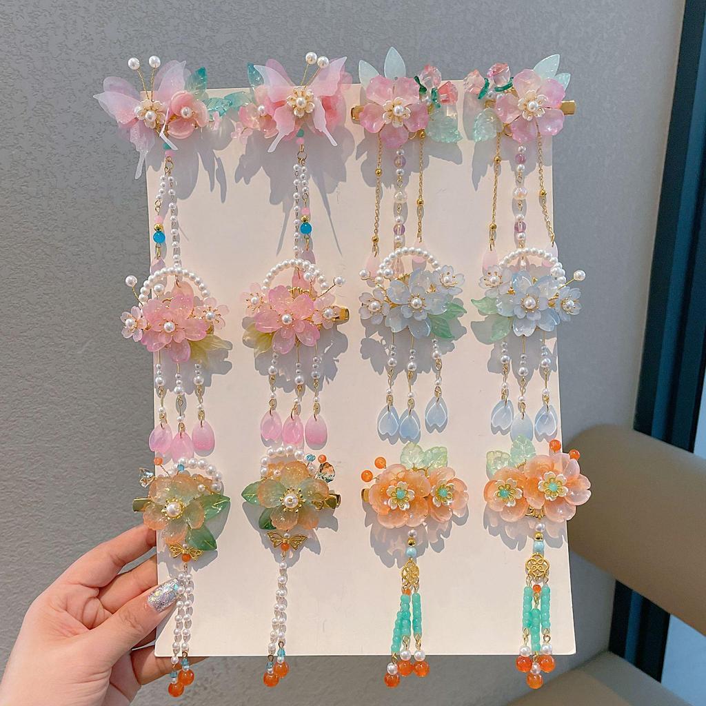 Ханьфу Женский Цветочный Головной Убор с Кисточками - Заколка для Волос в Стиле Принцессы для Девочек