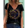 2023 Summer 5XL Women's T-Shirt Vintage Casual Black Fashion V Neck Pullover Short Sleeve Printed Loose Daily Tops Design Clothe
