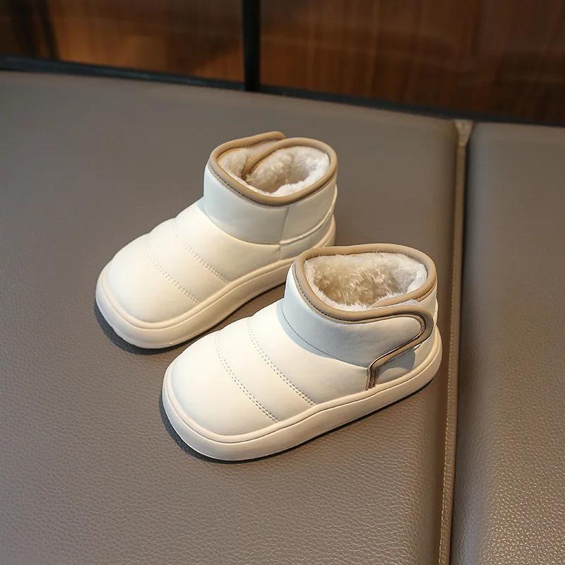 Детская обувь для девочек, зимние сапоги, зимняя мягкая обувь для маленьких девочек, меховая детская обувь для мальчиков, кожаная обувь, нескользящие короткие сапоги
