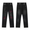 M51 Men's and Women's American Style Trendy Jeans with Fabric Patches, Holes, Embroidery, Casual and Fashionable High Street Pants