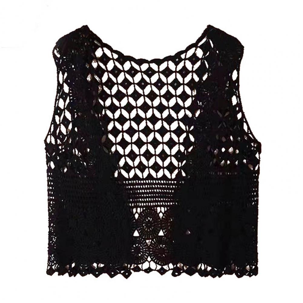Women Vest Stylish Women's Crochet Sleeveless Cardigan Lightweight Open Stitch Summer Vest Retro Knitted Outwear Coat for Daily