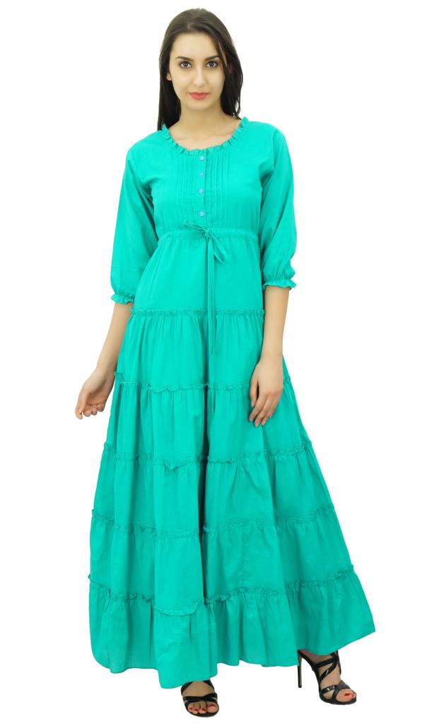 Bimba Женское летнее хлопковое платье макси с рукавом 3/4 и кулиской на талии