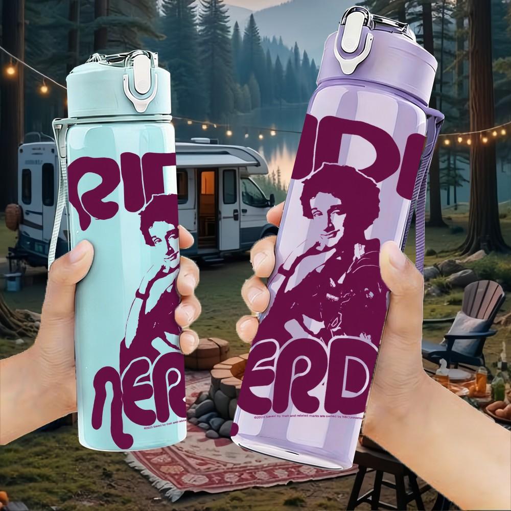 1PC Retro Ridin Nerds Print 750ml sports water bottle leakproof straw lid outdoor office home