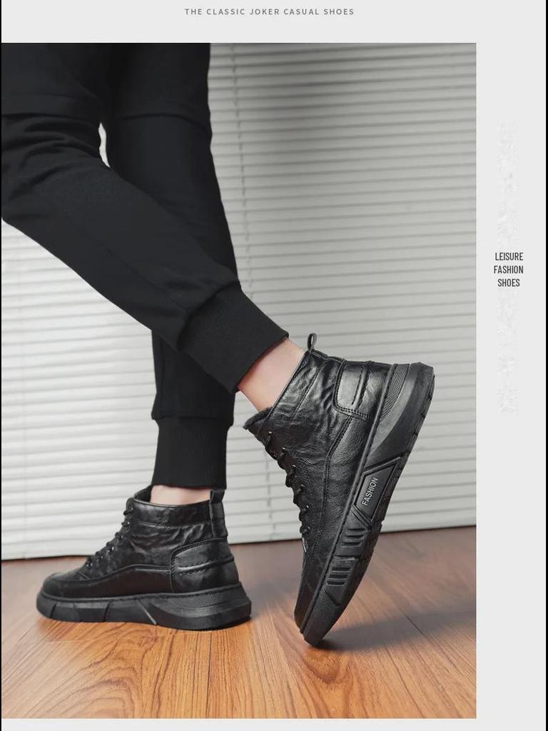 Мужские зимние ботинки-броги с высоким берцем из кожи - Теплые, Повседневные, на вельветовой подкладке