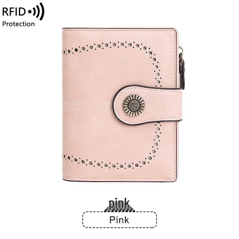 Women's RFID Anti-theft Leather Wallet: Multi-card Slot, Buckle & Zipper - European & American Fashion