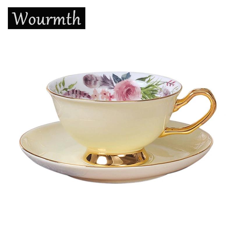 Bone China Coffee Cups &Saucer Set Exquisite Gold Rim Coffee Tea Water Cups British Flower Teacup Ceramic Kitchen Accessories