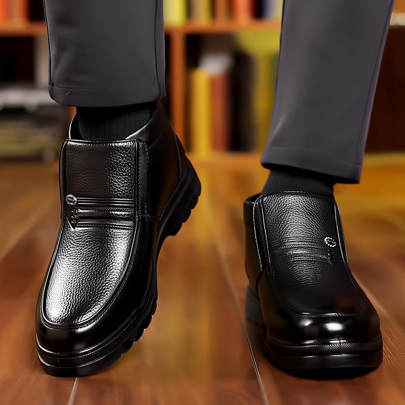 Men Leather Winter Ankle Boots SlipOn Thick Non Slip Sole Genuine Leather Cold Resistant Business Casual Warm Winter Dress Shoes