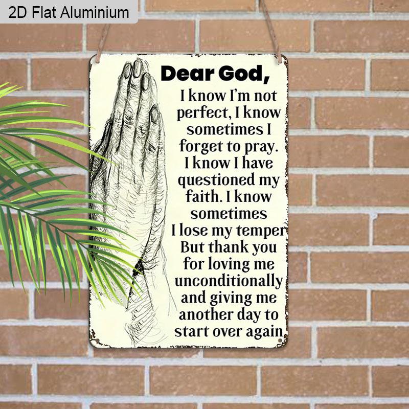 2D Flat, 1pc Vintage Christian Aluminium Wall Art Sign "Dear God, I Know I'm Not Perfect"- 8"x12" Aluminium Rustic Home & Church Decor, Heartfelt