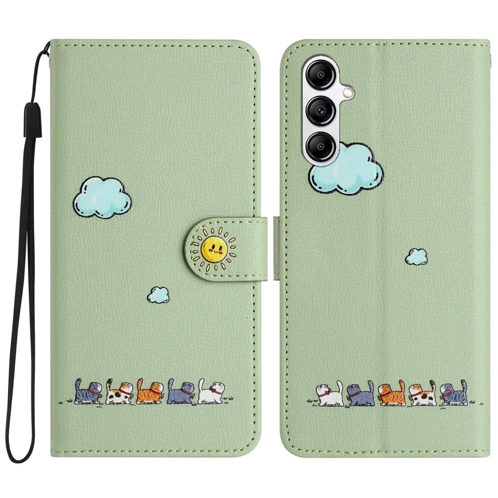 Чехол для телефона S24 Kawaii Cat для Samsung Galaxy S23 Ultra S24 S22 Plus S21 FE S20 Note 20 10, кожаный чехол-кошелек с откидной крышкой