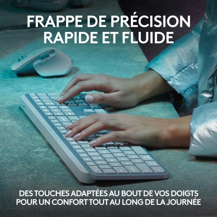 Clavier - sans fil - logitech - mx keys s - azerty -gris pâle