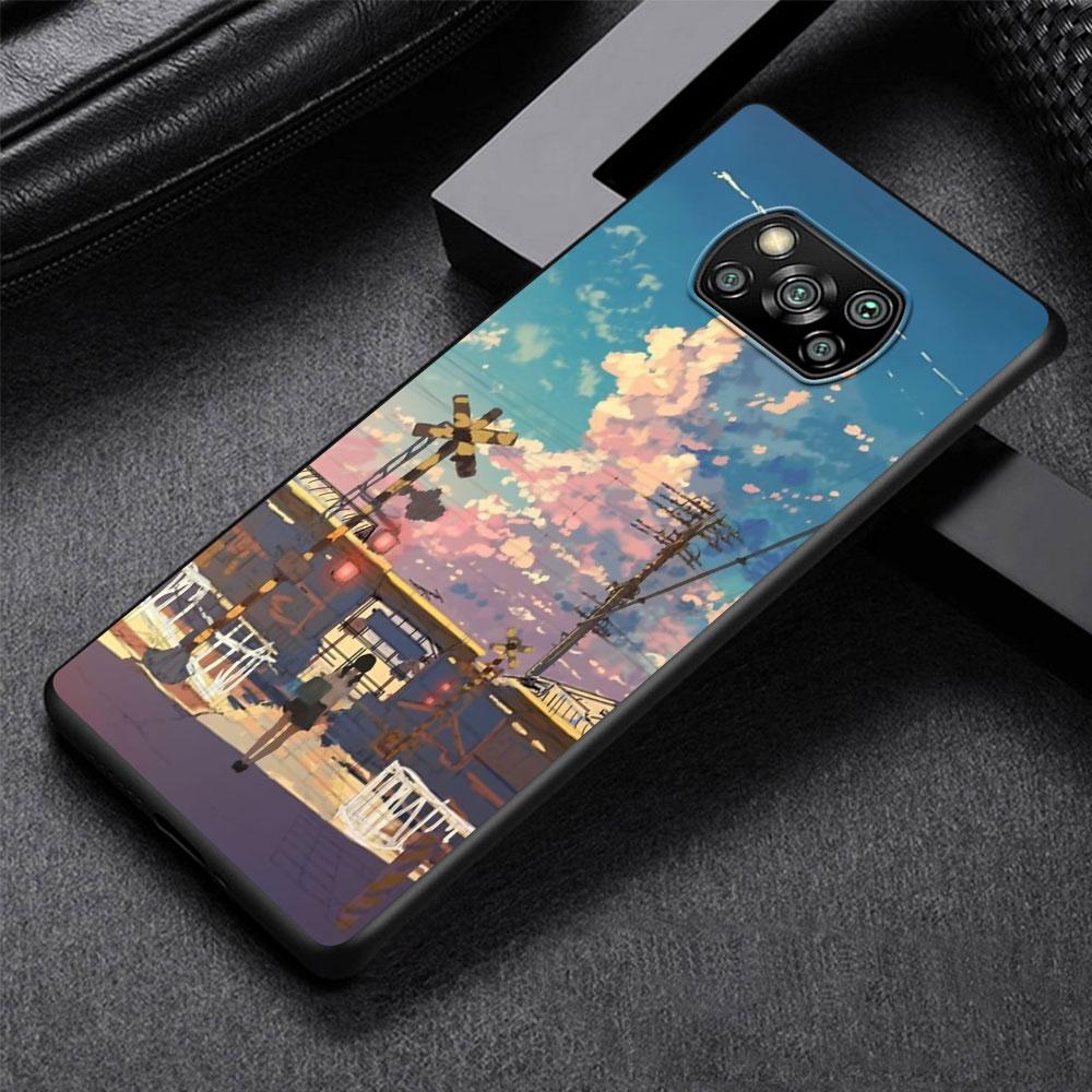 Чехол с японским аниме-пейзажем для Xiaomi Poco X3 NFC X5 F4 F3 M4 Pro X4 GT M5s M5 Pocophone F1 M3 Black Phone Cover