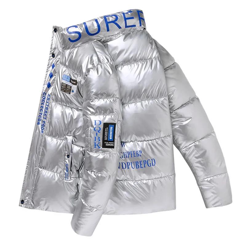 Мужская пуховая куртка с воротником-стойкой, короткая зимняя плюс бархатная толстая теплая хлопковая куртка, мужская свободная повседневная универсальная куртка на молнии с верхними буквами