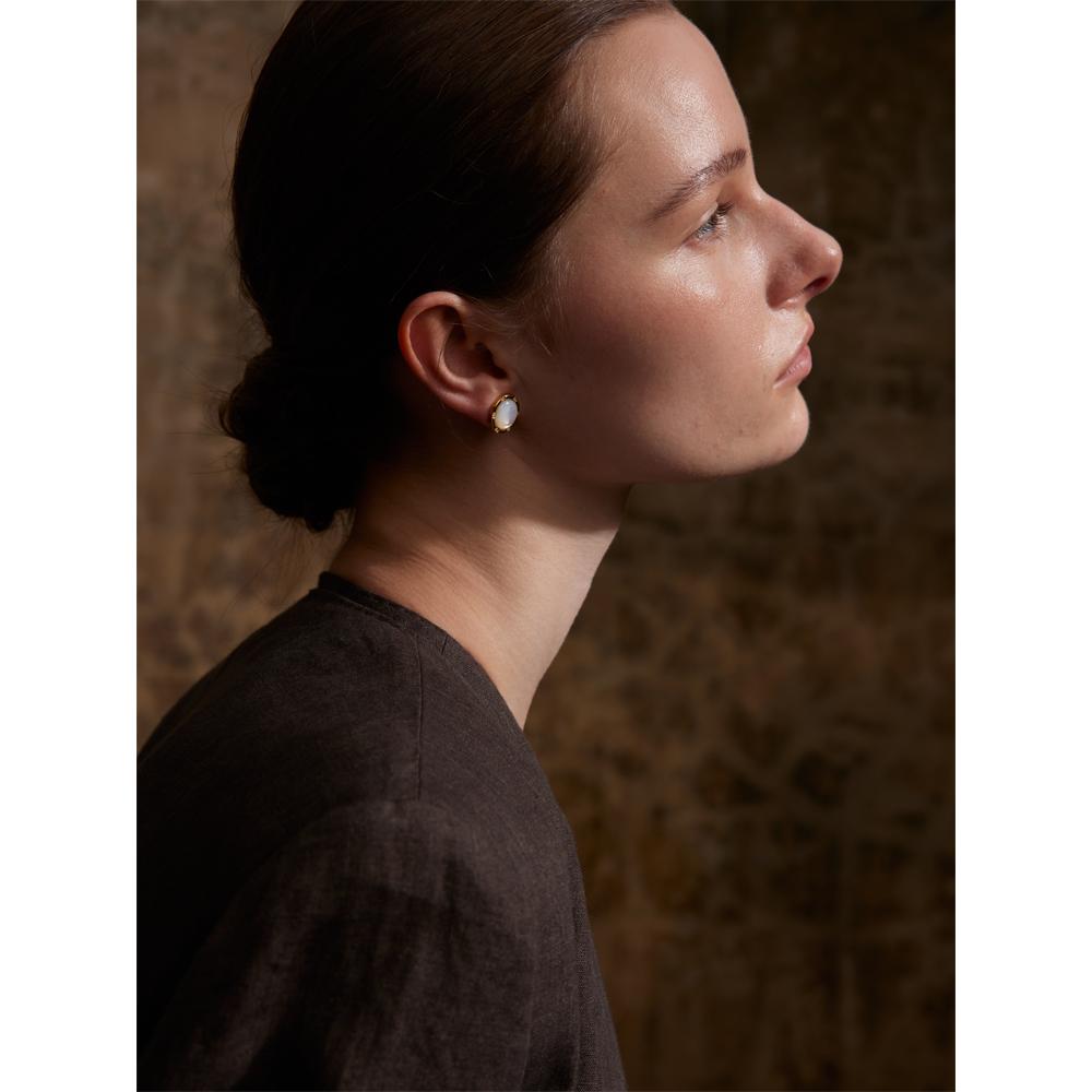 Yhpup High Quality Fashion Natural Shell Zirconia Stud Earrings Prevent Allergy Metal Golden Premium Daily  Jewelry Waterproof