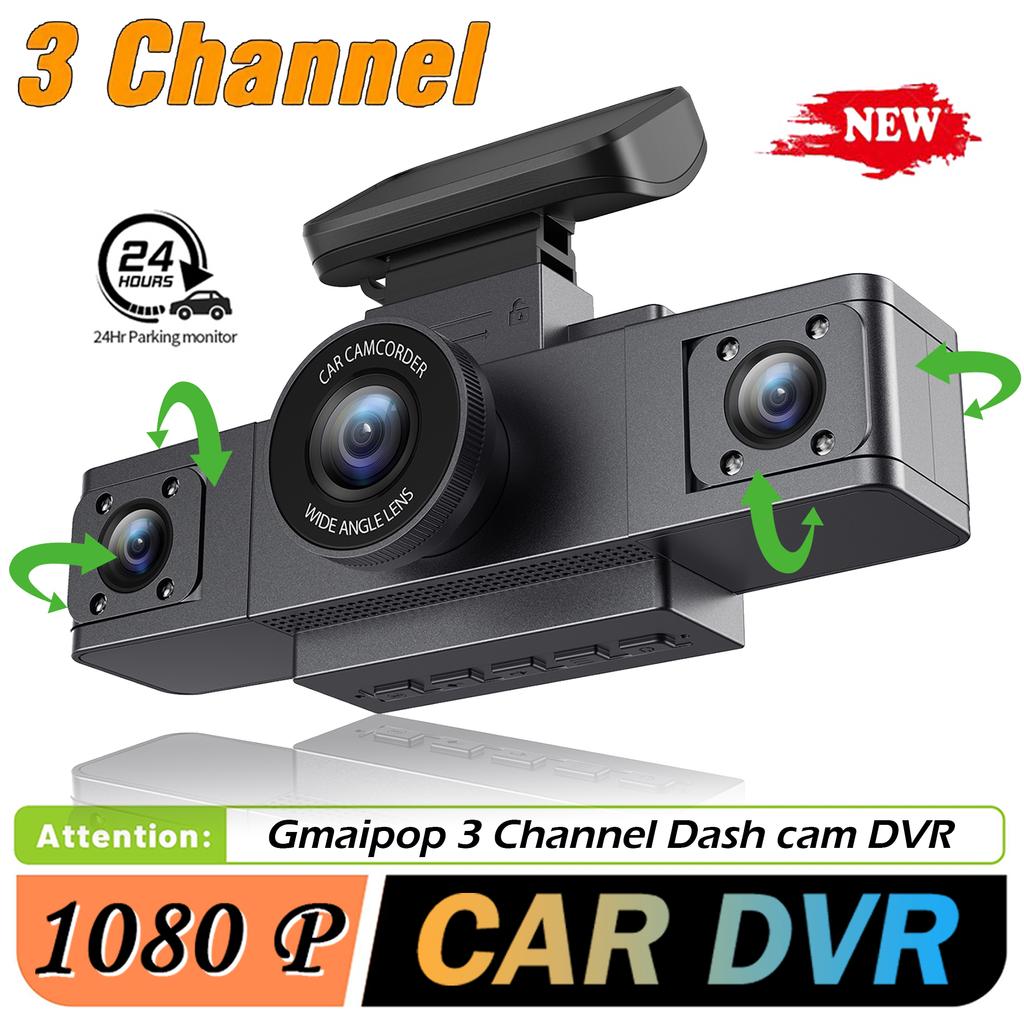 Dashcam 3 Channel Black Box Video Recorder Dash Car Three Lens Car Camera with Rear View DVR 24H Parking Monitor Car Accessories