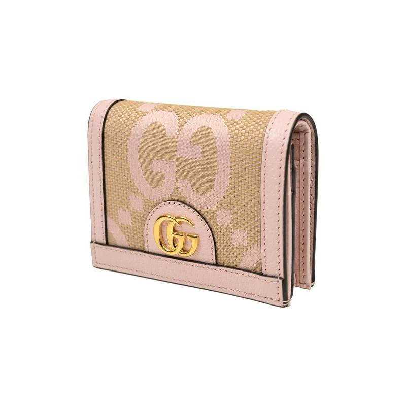 Gucci Ophidia Gold Tone Accessories Classic GG Pattern Print Canvas and Leather Wallet Women's Beige/Pink