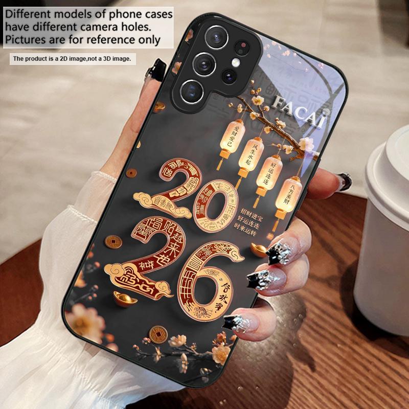 С Новым годом, 2026 Для Samsung S25 S25 Edge S25Ultra S8 9 S10 20 U ltra S21 Pro 22 Plus S23 FE S24 Ultra Стеклянный чехол для телефона