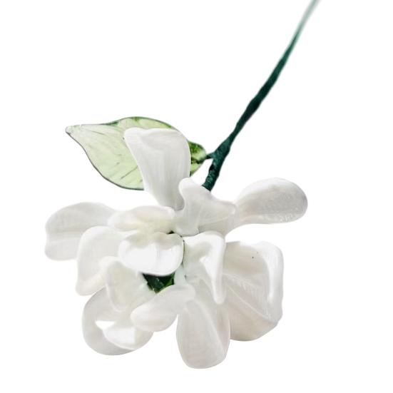 Hand-Blown Glass Flower Decoration with Wire Stem Handmade Colored Glaze Floral Figurine Home Living Room Office Table Flower Vase Ornament