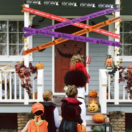 Halloween Warning Tape Plastic Skull Keep Out Danger Ribbon Warning Line Spooky Party Prop for Door Window Wall Tree Gate Yard Lawn