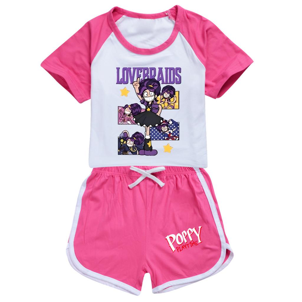 5601 2pcs/set Kids Girls Lily Lovebraids Print T-shirt Shorts Tracksuit Outerwear