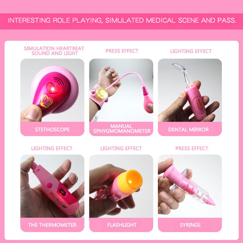 Набор для девочек-докторов, игрушечный симулятор семейного медицинского набора, розовый переносной чемоданчик для лекарств