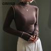 Autumn and Winter Women's Bottom Shirt Wooden Ear Side Half High Neck Dralon Bottom Shirt Inside Long Sleeve Top