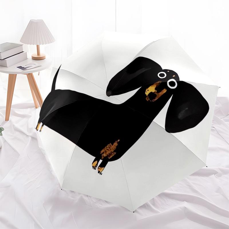 1pc Black Dachshund with Big Eyes Umbrella with Plastic Handle,Suitable for All Seasons Home Travel Outdoor UmbrellaDD1449