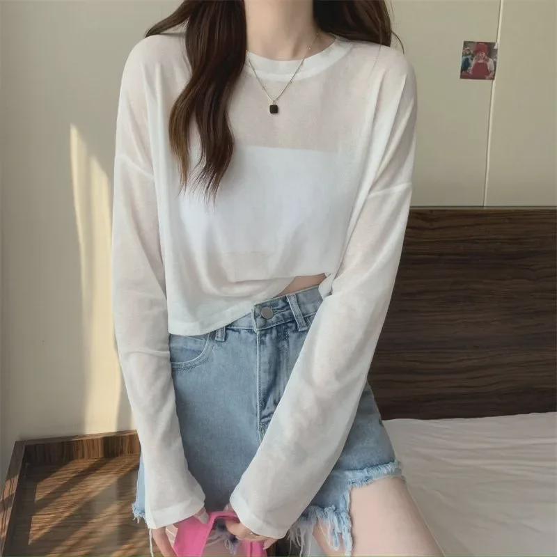 Women's Long-Sleeve Ice Silk Sun Protection T-Shirt - Korean Style, Summer, Loose Fit, Airy and Versatile
