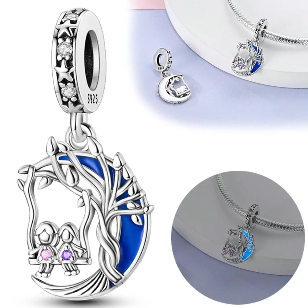 Charms Copper Good Sisters Swing And Moon Tree Beads Fit Charms Plata Original Bracelet Beads Women Jewellery Making