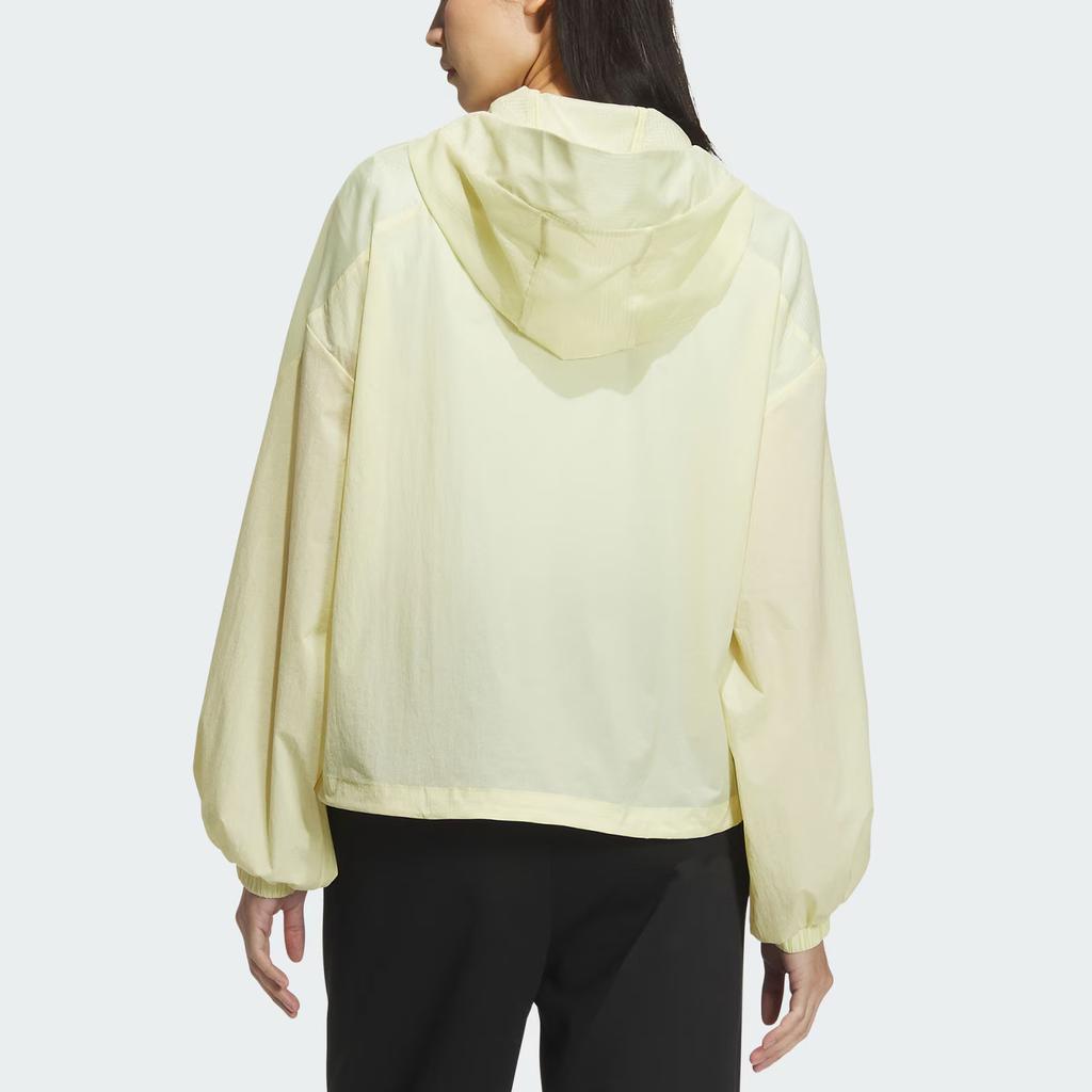 Adidas Modern Tech Woven Water-Resistant Hooded Solid Color Puff Sleeve Long Sleeve Jacket Women Jacket Powder-Yellow Metallic-Silver JZ1656