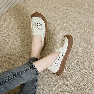 Первый слой коровьей кожи летние полые кожаные женские туфли на мягкой подошве с нескользящими отверстиями повседневные