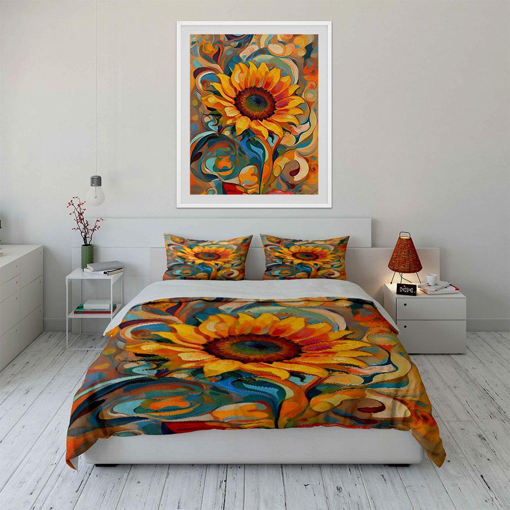 Vibrant sunflower swirl pattern. Bedding sets Duvet cover sets Duvet covers Pillowcases(1 * Duvet Cover 2 * Pillowcases, without duvet insert)