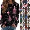 Women's Casual Fashion Christmas Tree Printed Round Neck Long Sleeve Top
