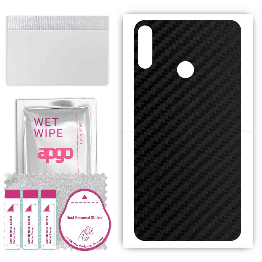 apgo Protective Skin Sticker for the back compatible with Tecno Spark 3, Wrap Film, Foil, Vinyl - Pattern Carbon Black