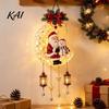 Lighted Holiday Wall Decor Christmas Santa Moon Hanging Lamp, Iron LED Ornament, Winter Home Glowing Atmosphere Light for Window Porch