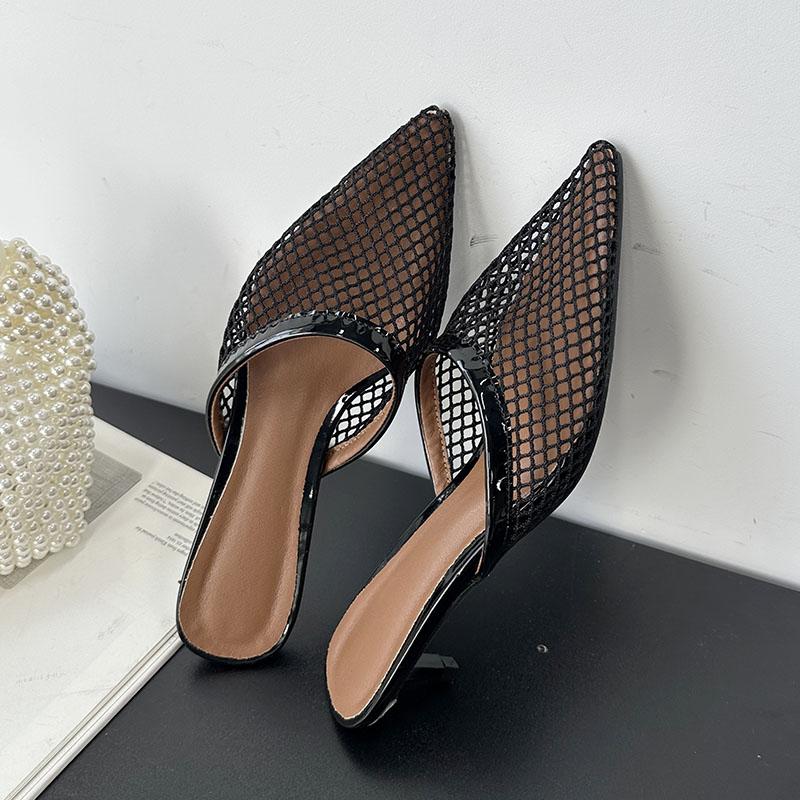 Модные женские туфли-мюли с острым носком, из сетки, на каблуке, шлепанцы, женские шлепанцы на низком каблуке, женские шлепанцы, сандалии, туфли-лодочки, большой размер 43