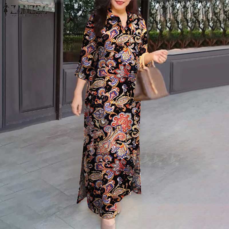 ZANZEA Женское повседневное платье-рубашка с отложным воротником и рукавом 3/4