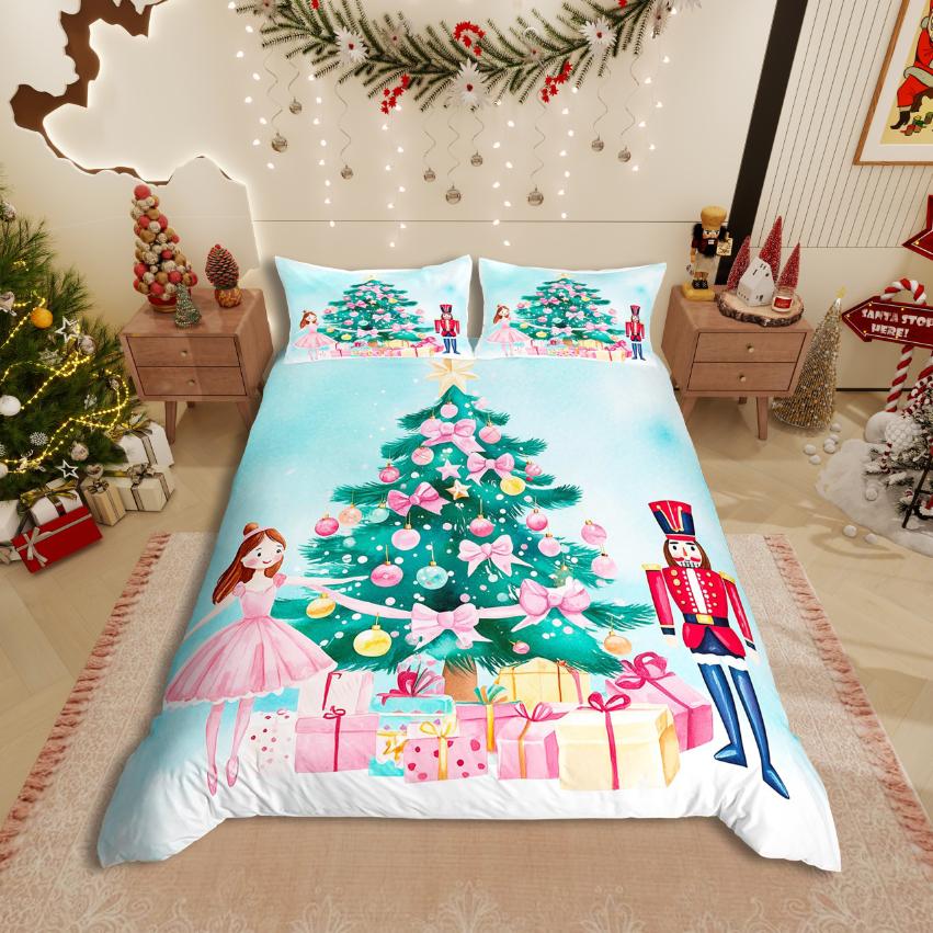 Homewish Christmas Nutcracker Duvet Cover Set,Xmas Tree for Teens Bedding Set,Happy New Year Decor