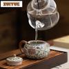 210ml Ru Kiln Interlock Branch Lotus Decoration Teapot Handmade Tea Infuser Pot Tea Maker Kettle With Ball Hole Teaware Craft