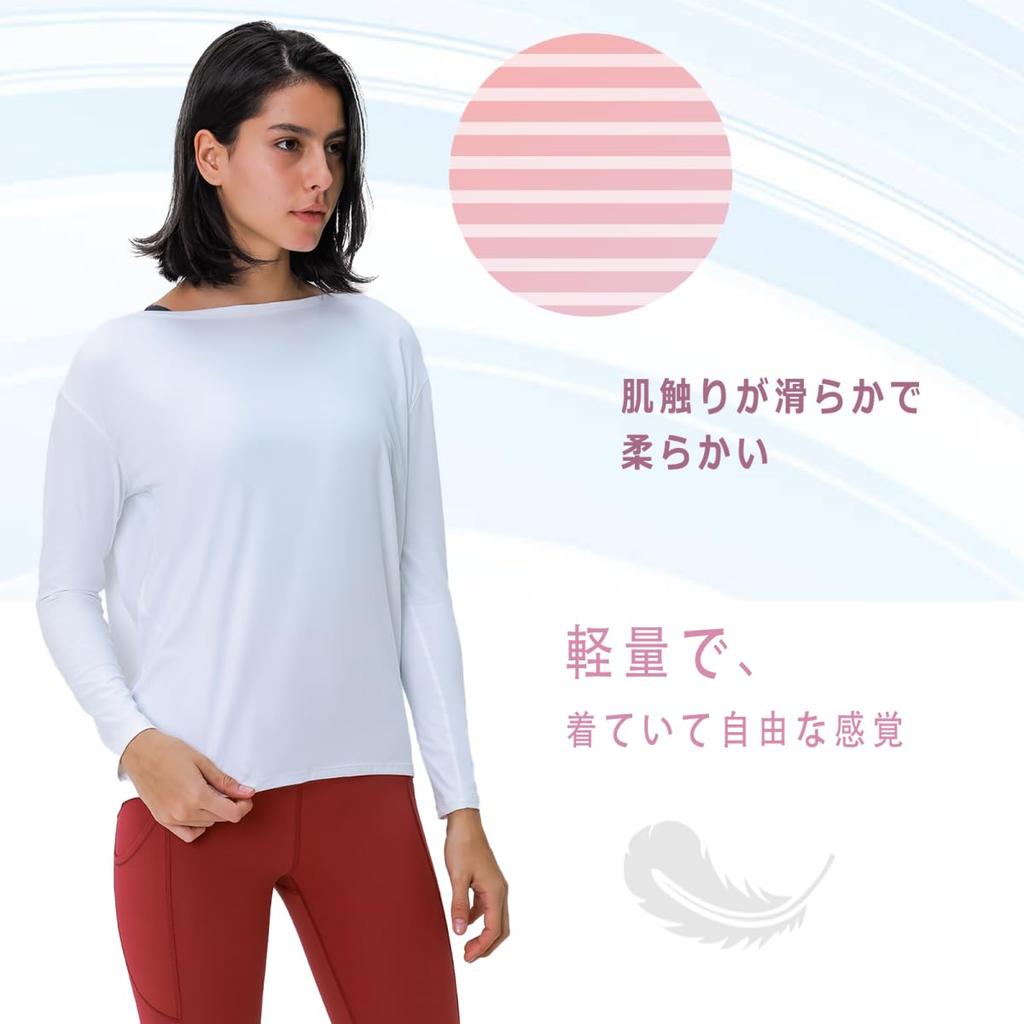 Pluviva Long Sleeve Yoga Perfect for Hot and Fitness Women's Top, Quick-Drying, Pilates, Running, Gym, Yoga, Cycling, (Z10-wh-M)