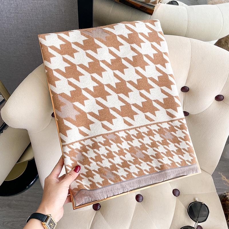 New Luxury Winter Two-Sided Cashmere Feel Jacquard Scarves High Quality Women Warm Thicken Wrap Shawl Ladies Pashmina Scarf